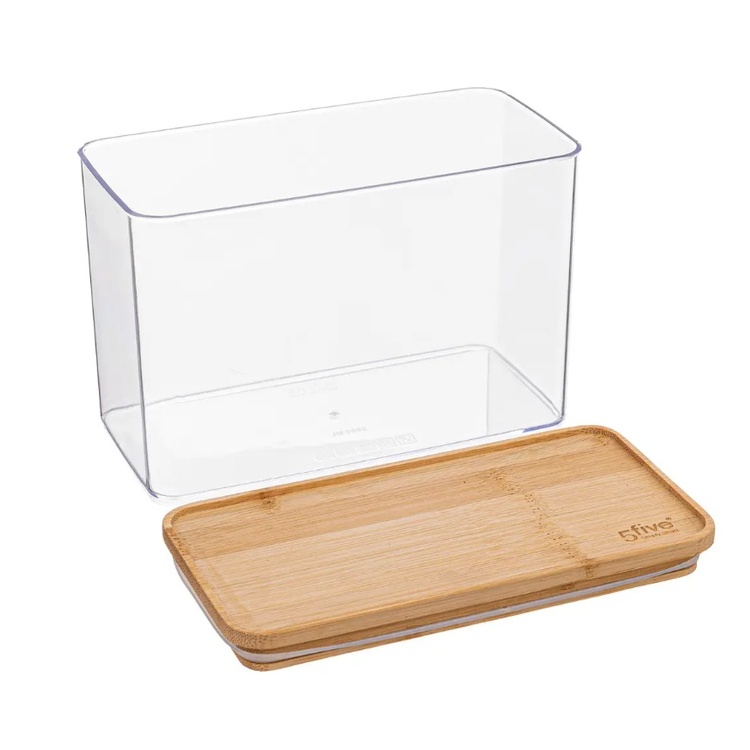 Airtight container, Rectangular, 2 L, ESKE BAMBOO MEDIUM, 20,4 x 10,4 x H 13,6 cm, Clear / Nature