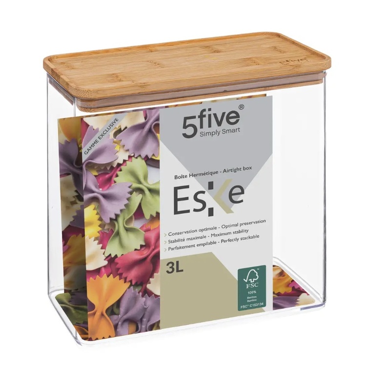 Airtight container, Rectangular, 3 L, ESKE BAMBOO LARGE, 20,4 x 10,4 x H 20,5 cm, Clear / Nature