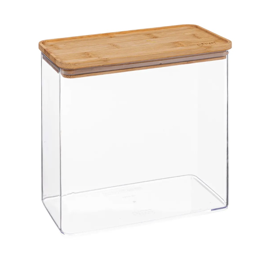 Airtight container, Rectangular, 3 L, ESKE BAMBOO LARGE, 20,4 x 10,4 x H 20,5 cm, Clear / Nature