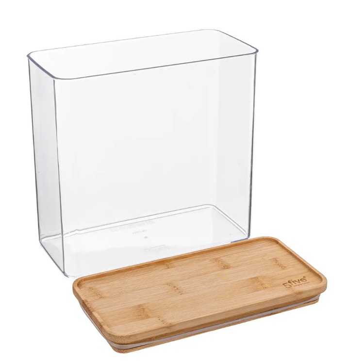 Airtight container, Rectangular, 3 L, ESKE BAMBOO LARGE, 20,4 x 10,4 x H 20,5 cm, Clear / Nature