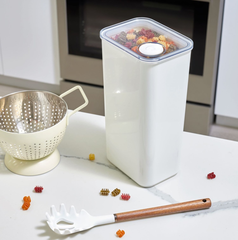 Airtight Container, iD POUR LID XL CANISTER, 12,1 x 16,2 x H 29,5 cm, White / Transparent
