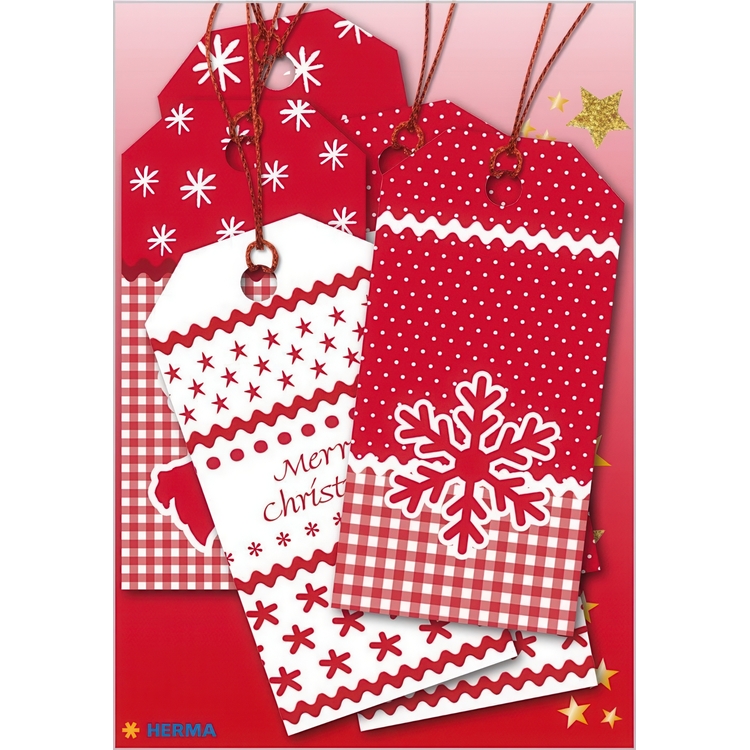 Luxury Gift Tags, Set of 6, CHRISTMAS GIFT TAGS, 8 x 4 cm, White / Red
