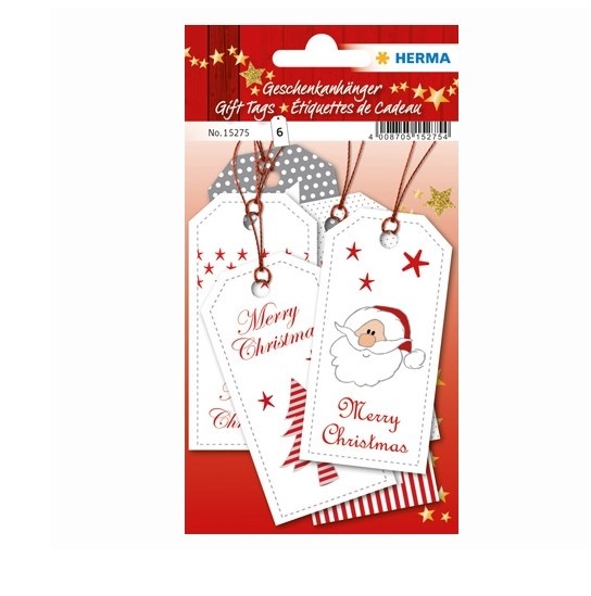 Luxury Gift Tags, Set of 6, MERRY CHRISTMAS GIFT TAGS, Ø 5 cm, White / Silver / Red
