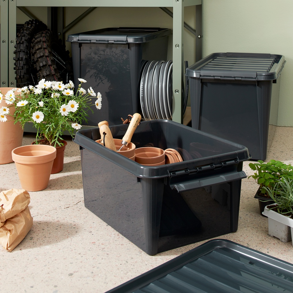 Storage Box, Recycled plastic, SMARTSTORE 31L RECYCLED, 50 x 39 x H 26 cm, Dark Grey