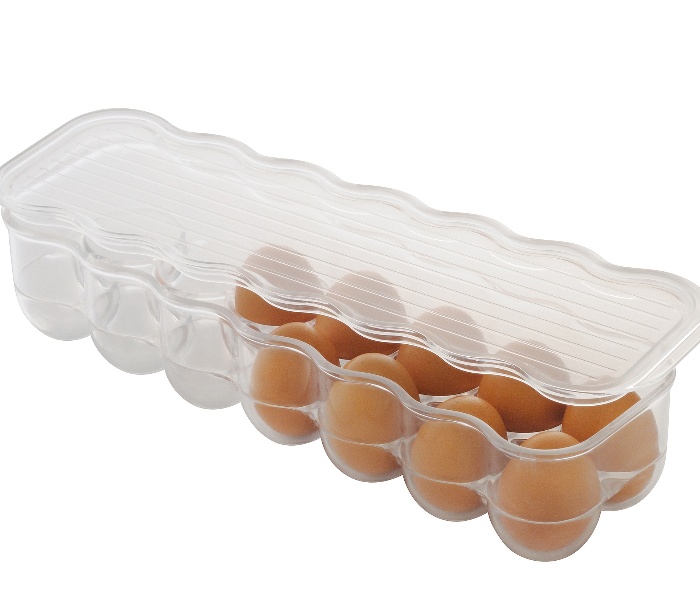 Fridge storage with lid, slim, for 14 Eggs, FRIDGE BINZ, 36 x 11 x H 7,6 cm, Transparent
