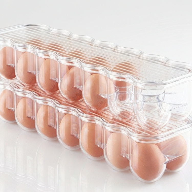 Fridge storage with lid, slim, for 14 Eggs, FRIDGE BINZ, 36 x 11 x H 7,6 cm, Transparent