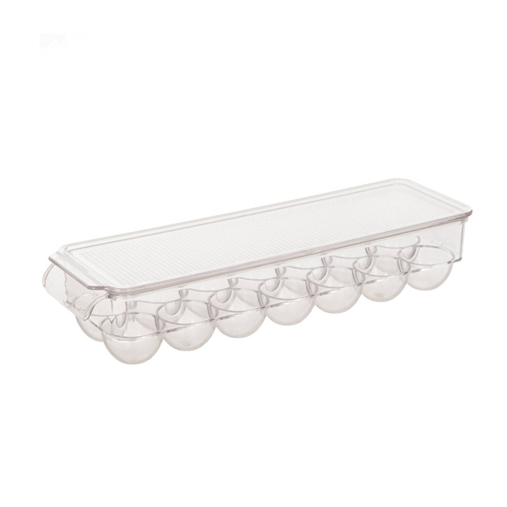 Fridge storage with lid, for 14 Eggs, Slim, RANGEMENT FRIGO, 37 x 11 x H 7,6 cm, Clear