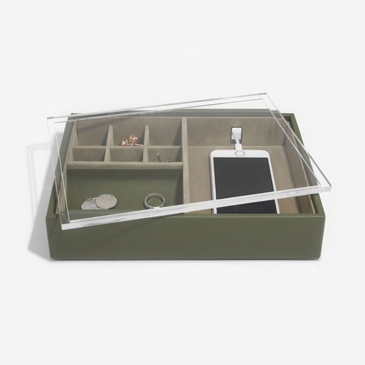 Catch All Box with display lid, STACKERS VALET BOX, 18 x 25 x H 6 cm, Olive Green