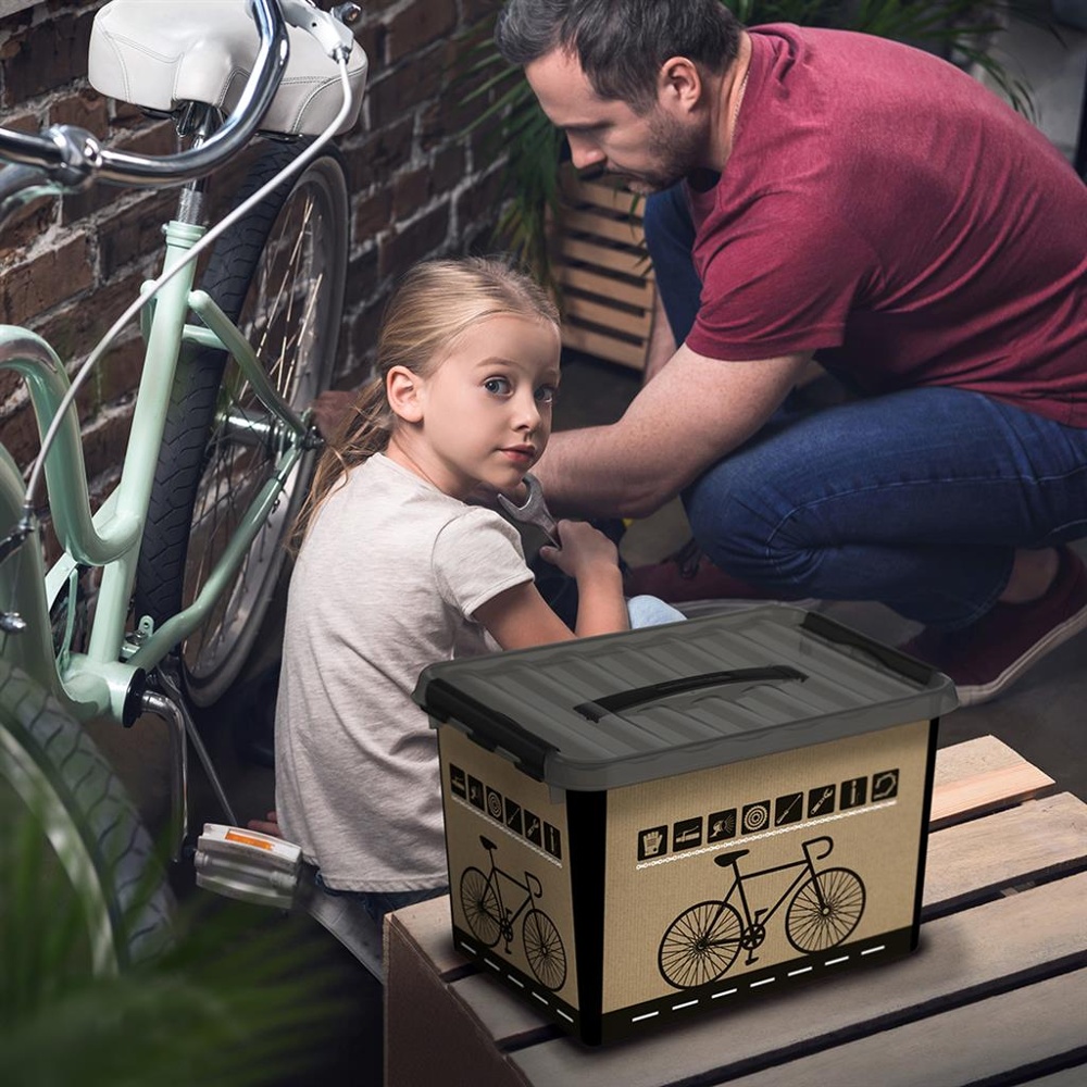 Box with handle, 22 L, BIKE STORAGE BOX, , 40 x 30 x H 26 cm, Black / Nature