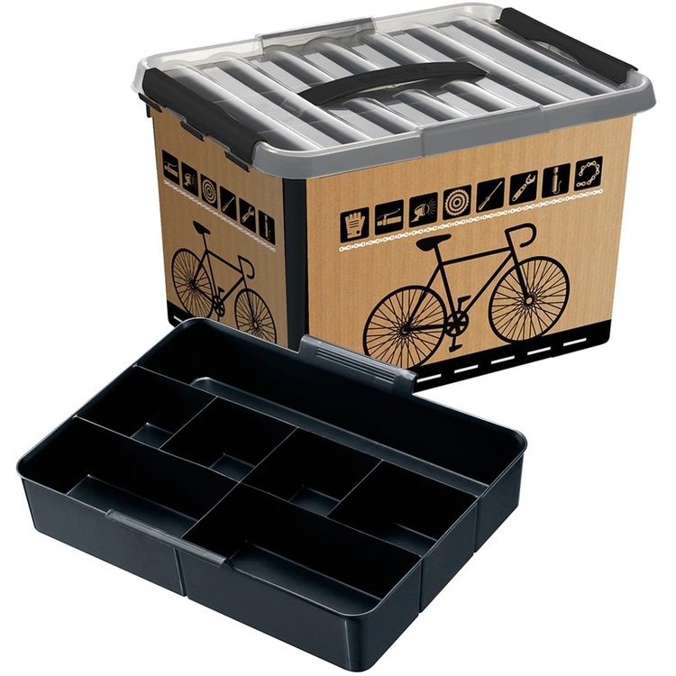 Box with handle, 22 L, BIKE STORAGE BOX, , 40 x 30 x H 26 cm, Black / Nature