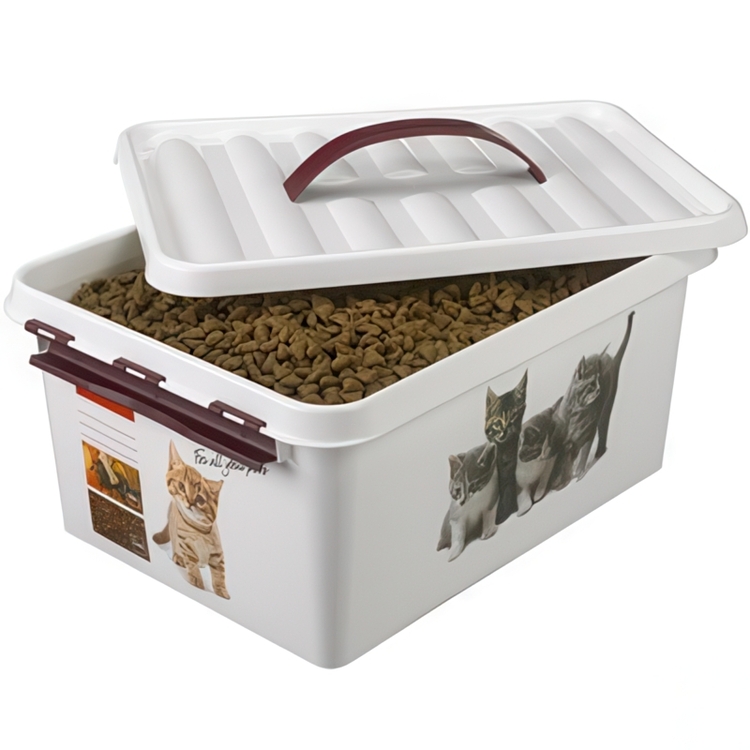 Box with handle, 15 L, PET STORAGE BOX MEDIUM, 40 x 30 x H 18 cm, White / Bordaux
