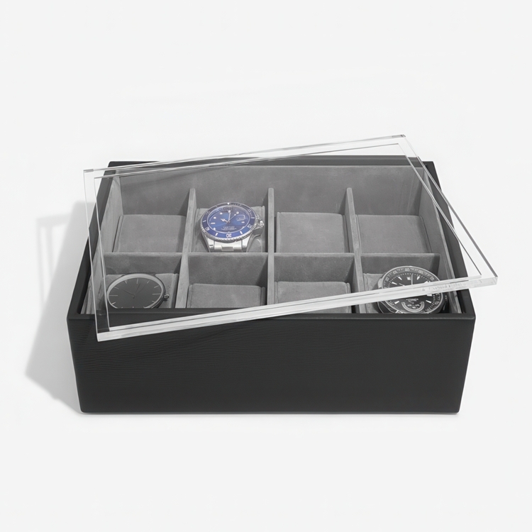 Watch Box with display lid, STACKERS WATCH BOX, 18 x 26 x H 9,5 cm, Black
