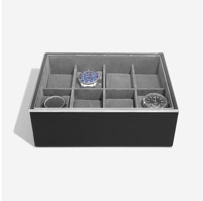 Watch Box with display lid, STACKERS WATCH BOX, 18 x 26 x H 9,5 cm, Black