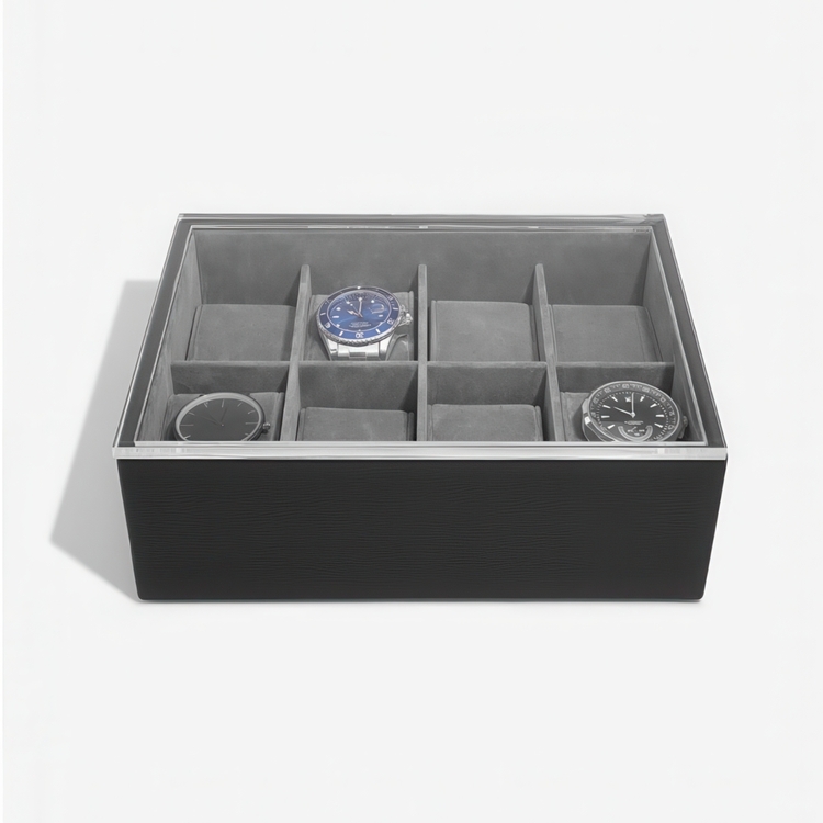 Watch Box with display lid, STACKERS WATCH BOX, 18 x 26 x H 9,5 cm, Black