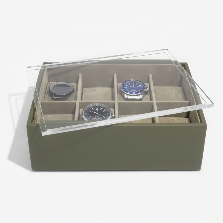 Watch Box with display lid, STACKERS WATCH BOX, 18 x 26 x H 9,5 cm, Olive Green