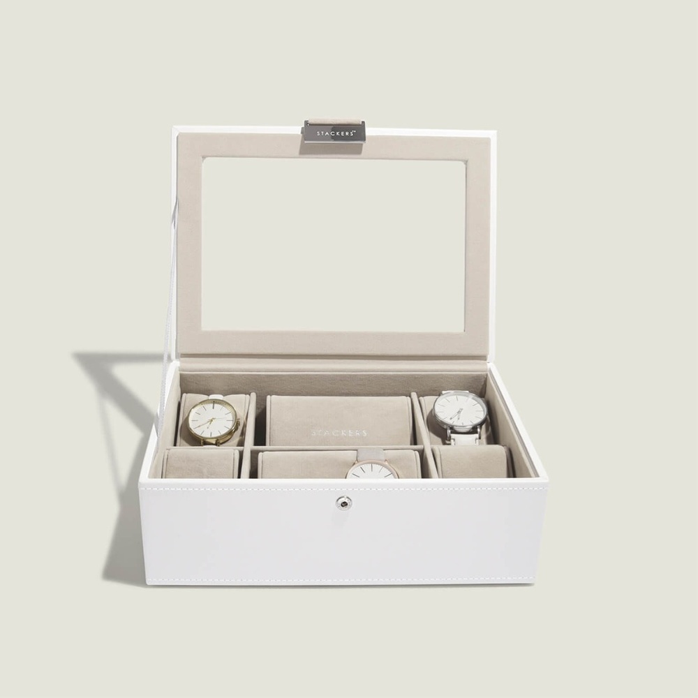 Watch Box with glas lid, STACKERS 8 PIECE WATCH BOX, 19 x 26 x H 9 cm, White