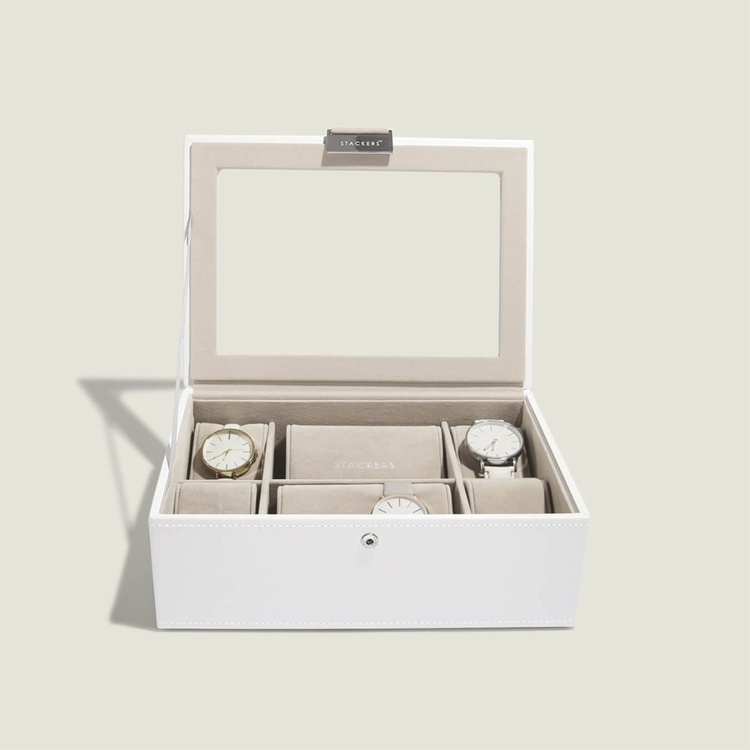 Watch Box with glas lid, STACKERS 8 PIECE WATCH BOX, 19 x 26 x H 9 cm, White