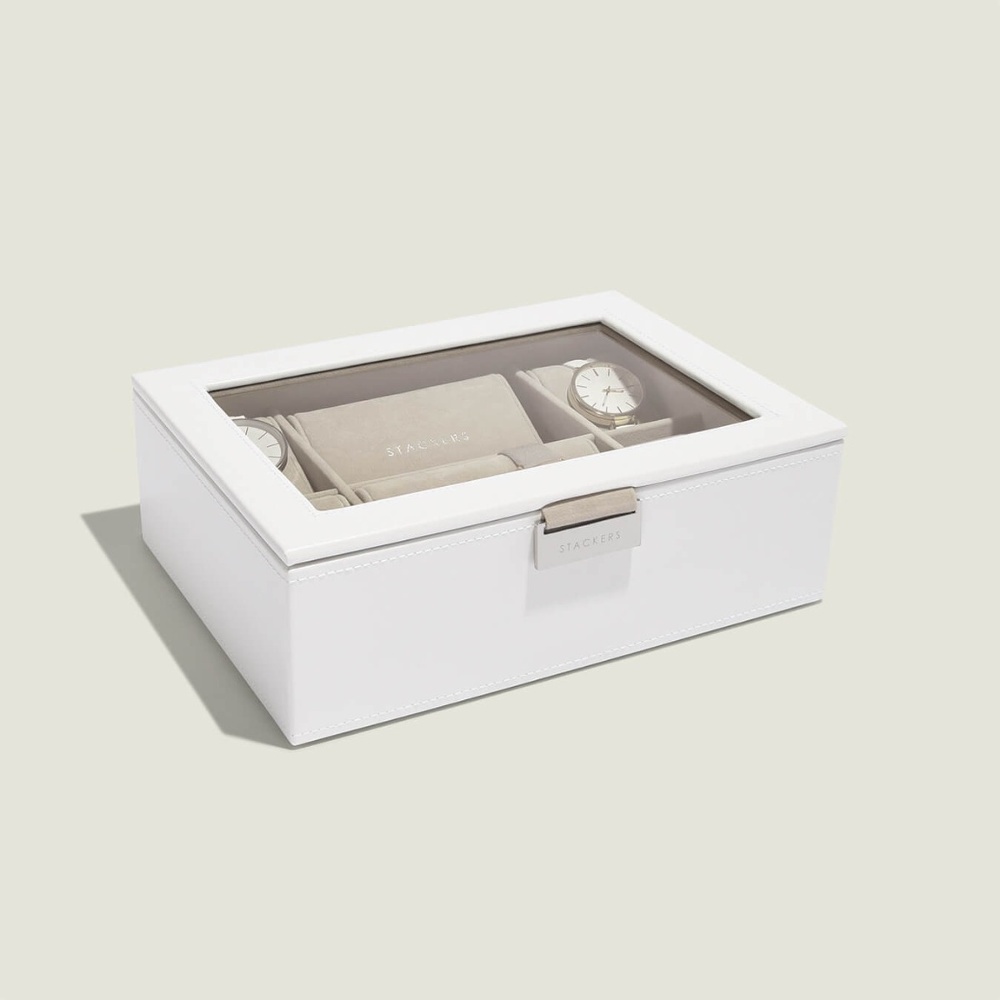 Watch Box with glas lid, STACKERS 8 PIECE WATCH BOX, 19 x 26 x H 9 cm, White