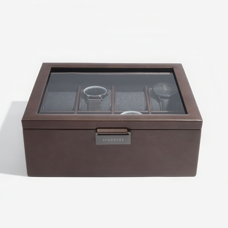 Watch Box with glas lid, STACKERS 8 PIECE WATCH BOX, 19,5 x 24 x H 9,5 cm