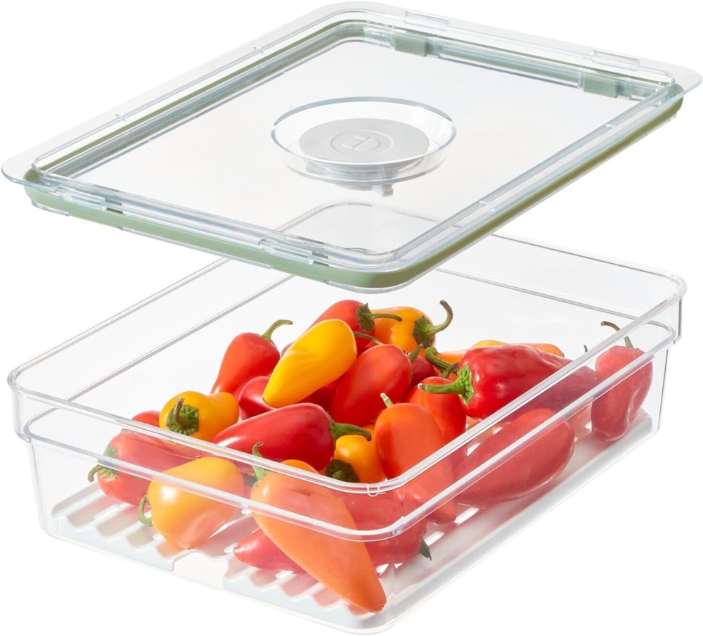 Food Storage, 2 L, ID FRESH LARGE SHORT PRODUCE BIN, 20 x 26,5 x H 8 cm, Clear / Green