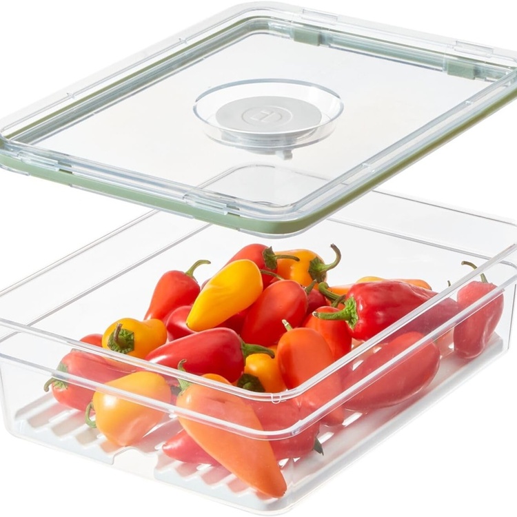 Food Storage, 2 L, ID FRESH LARGE SHORT PRODUCE BIN, 20 x 26,5 x H 8 cm, Clear / Green