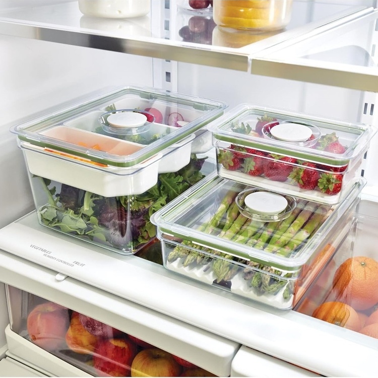 Food Storage, 2 L, ID FRESH LARGE SHORT PRODUCE BIN, 20 x 26,5 x H 8 cm, Clear / Green