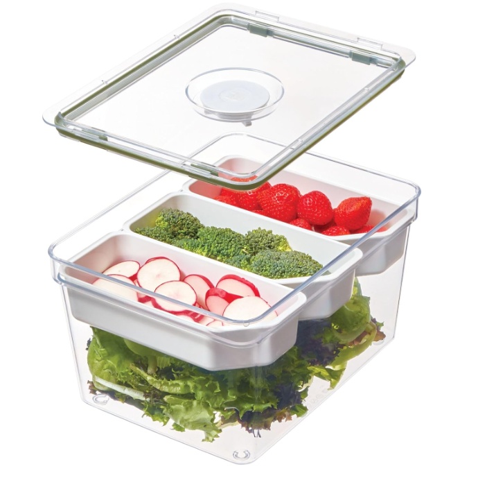 Food Storage, 4,8 L, ID FRESH LARGE TALL PRODUCE BIN, 20 x 26,5 x H 15 cm, Clear / Green