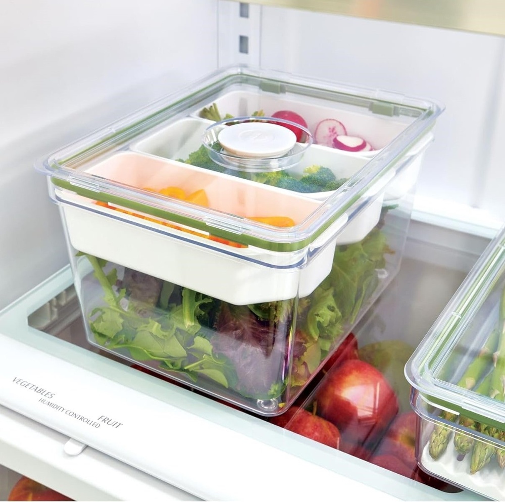 Food Storage, 4,8 L, ID FRESH LARGE TALL PRODUCE BIN, 20 x 26,5 x H 15 cm, Clear / Green