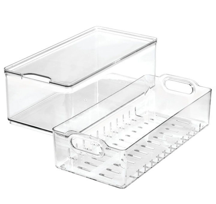 Storage Box with colander , THE HOME EDIT LARGE BERRY BIN, 15,2 x 30,5 x H10,8 cm, Transparent