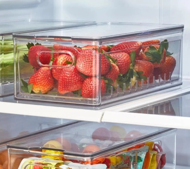 Storage Box with colander , THE HOME EDIT LARGE BERRY BIN, 15,2 x 30,5 x H10,8 cm, Transparent