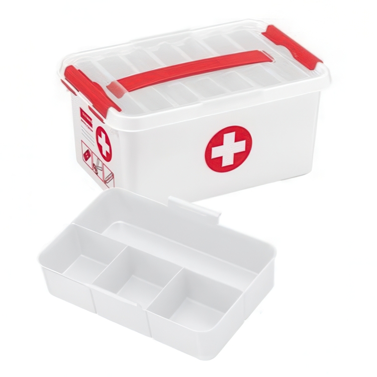 Box for Medicin, With handle, 6L, FIRST AID SMALL 30 x 20 x H14 cm, White / red