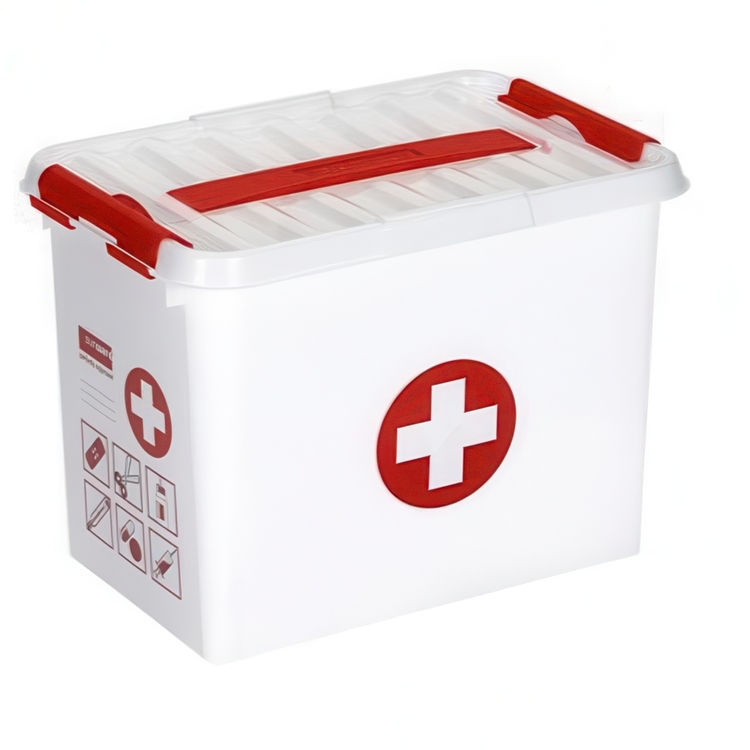 Box for Medicin, With handle, 9L, FIRST AID MEDIUM, 30 x 20 x H22 cm, White / Red