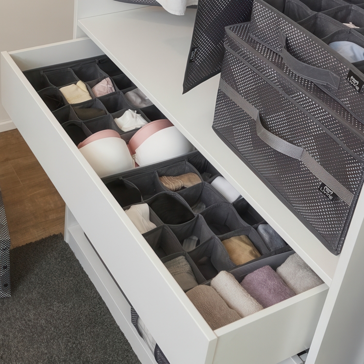 Dresser organizer 16 compartments, PIXEL DRAWER ORGANISER, 32 x 32 x H 8 cm, Grey