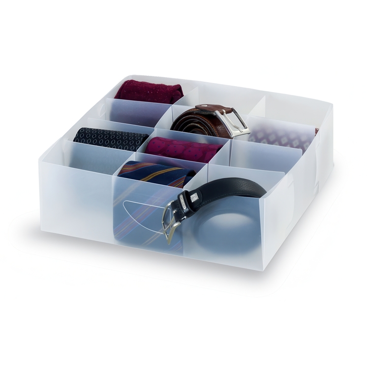 Drawer Organizer, 12 compartments, DIVISORI PER CASETTI, 30 x 30 x H8 cm, Transparent white