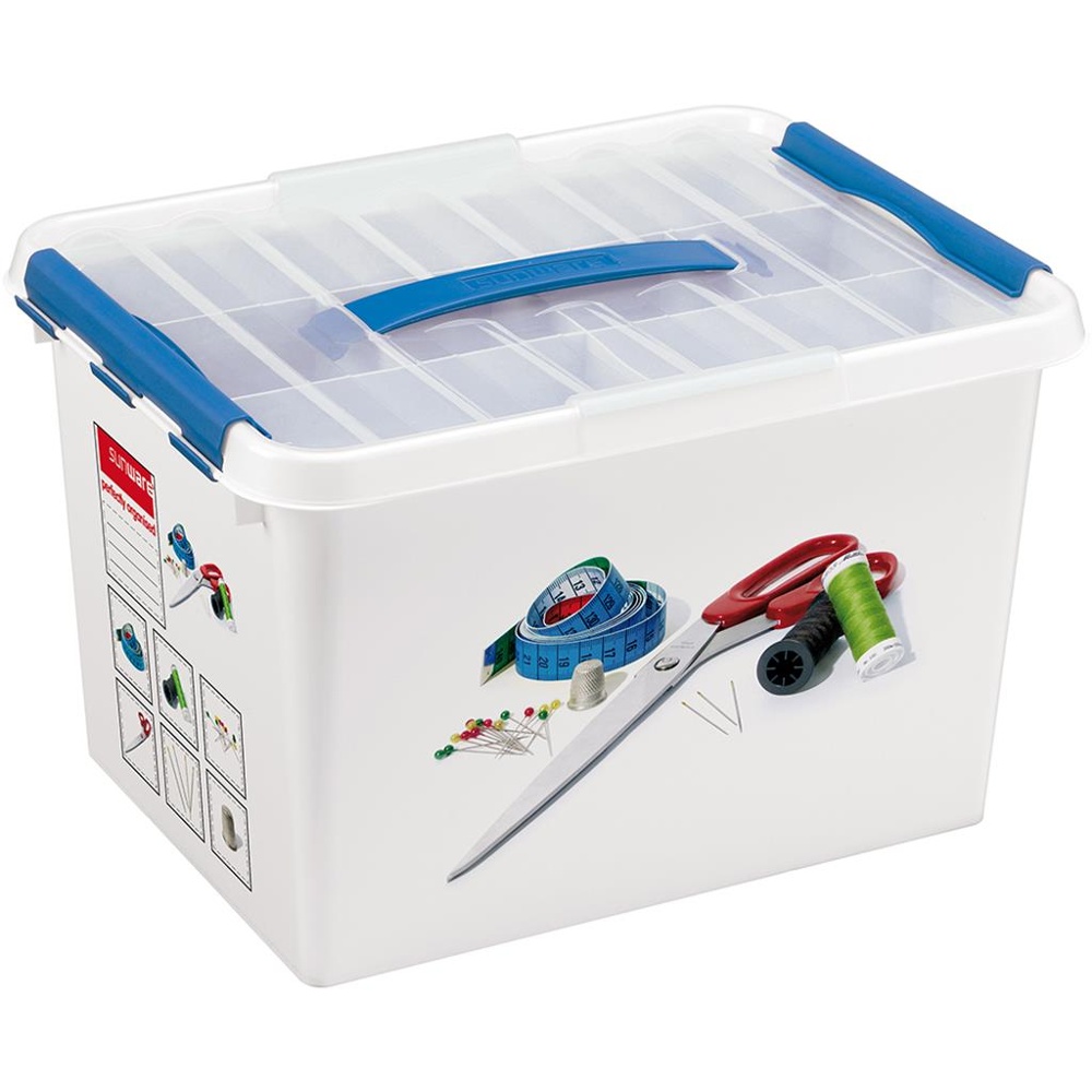 Sewing Box with handle, CRAFT BOX LARGE, 40 x 30 x H 26 cm, White / Blue