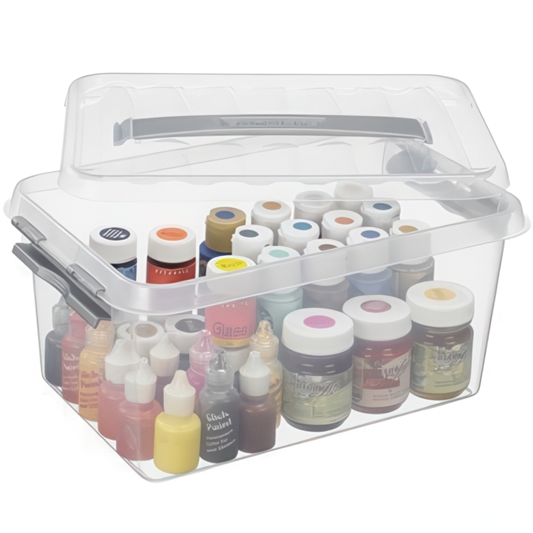 Box with handle, 6L, Q-LINE BOX, 30,7 x 20 x H 14,3 cm, Clear / Silver Grey