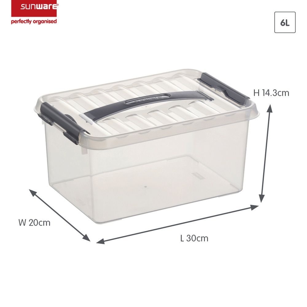 Box with handle, 6L, Q-LINE BOX, 30,7 x 20 x H 14,3 cm, Clear / Silver Grey