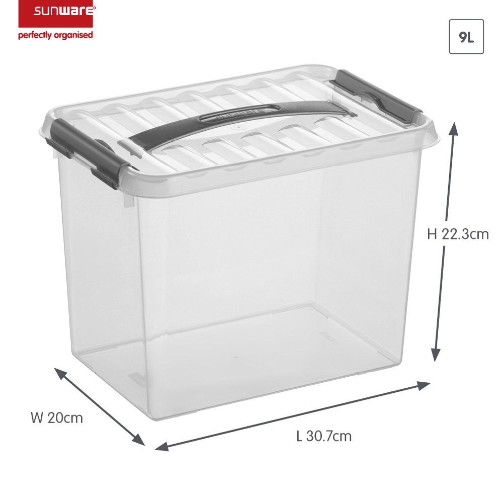 Box with handle, 9L, Q-LINE BOX, 30,7 x 20 x H 22,3 cm, Clear / Silver Grey