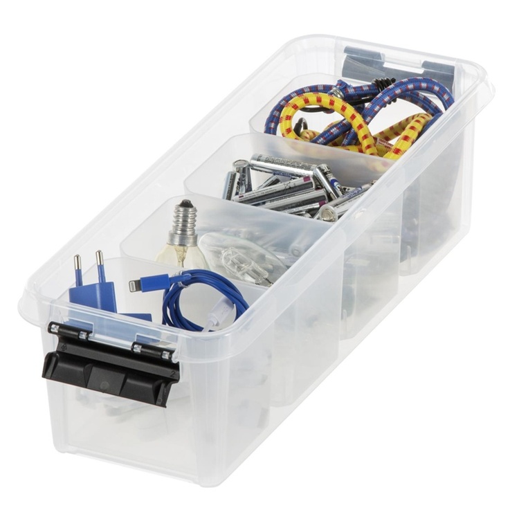 Box for Organizing, 4 Inserts, SMARTSTORE 3,5L, CLASSIC, Slim, 38 x 14 x H 11 cm, Transparent / Black