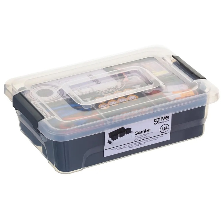 Sorting box with 4 inserts, EZY SORT IT SMALL, 22.5 x 15.5 x H 7 cm, Transparent / Grey