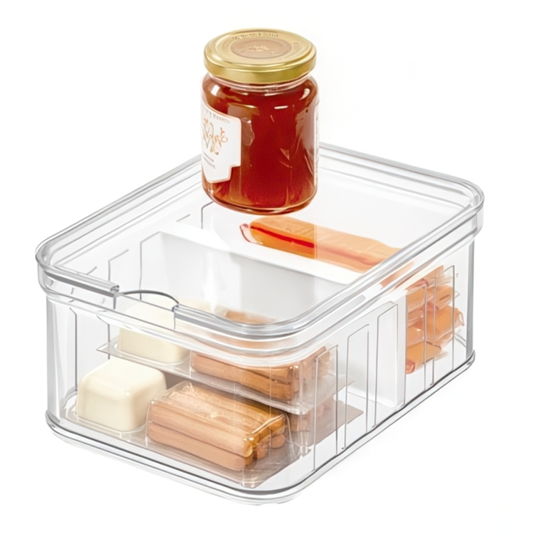 Container with divider and lid, CRISP SMALL BIN, Transparent