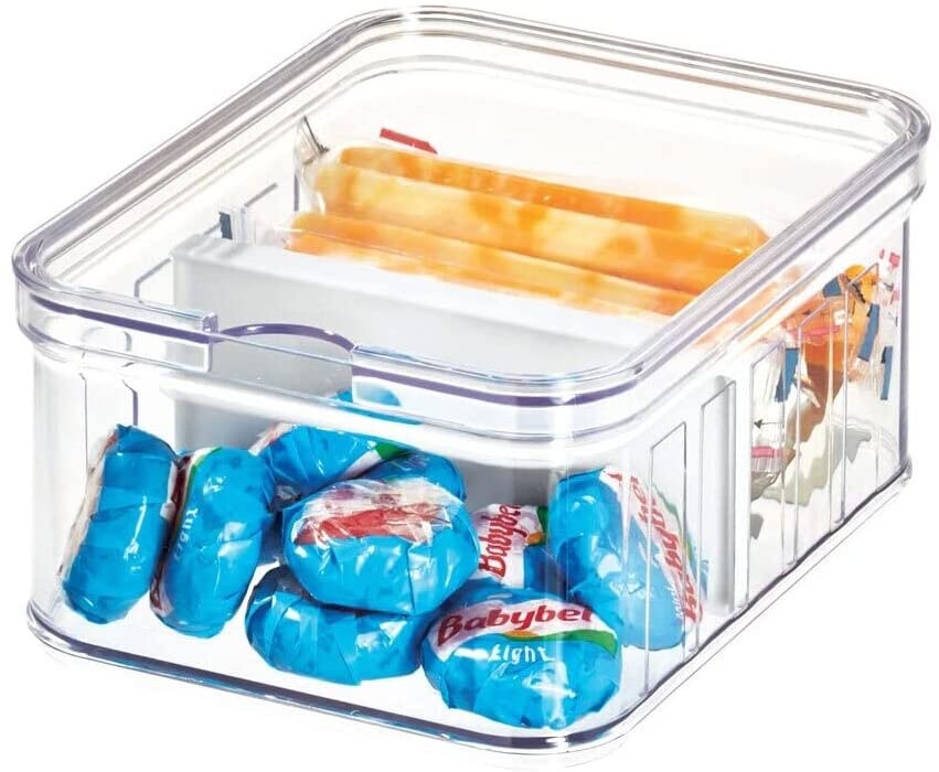 Container with divider and lid, CRISP SMALL BIN, Transparent