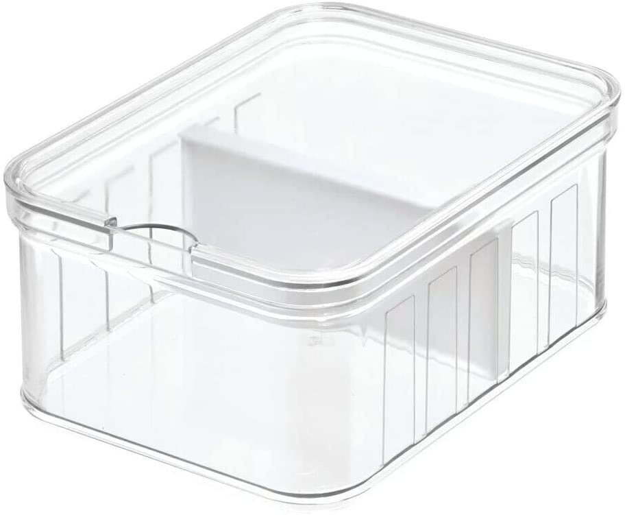 Container with divider and lid, CRISP SMALL BIN, Transparent