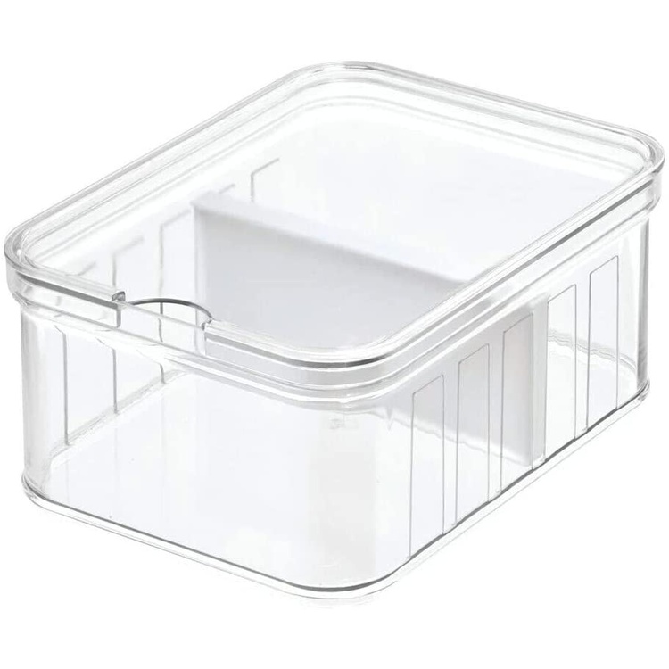 Container with divider and lid, CRISP SMALL BIN, Transparent