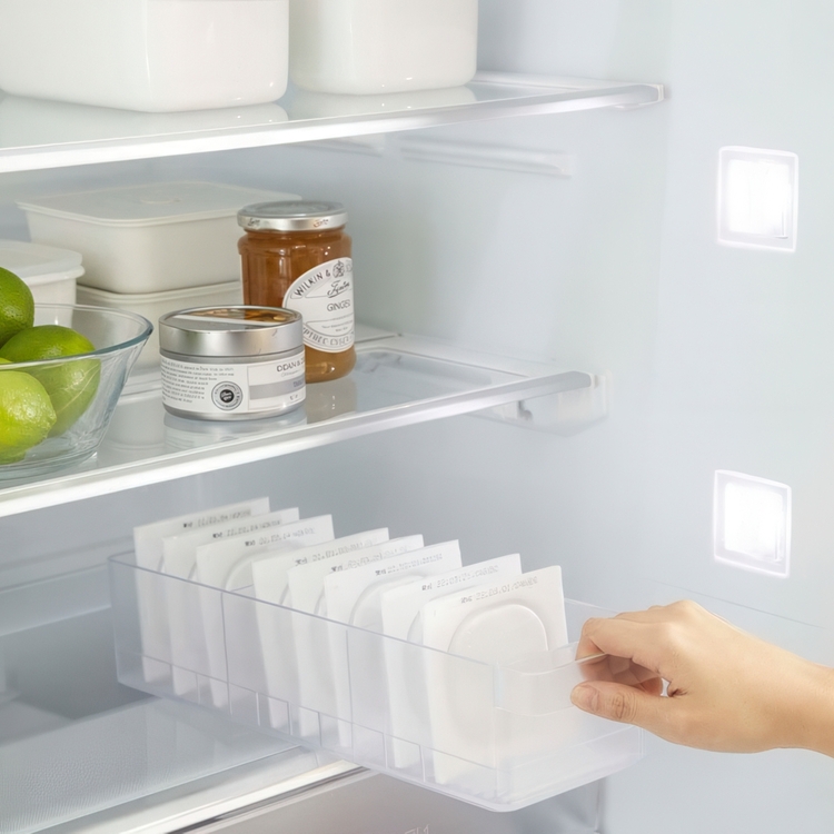 Storage box with dividers, Stackable, TOWER FRIDGE ORGANIZER , Yamazaki, Tranparent