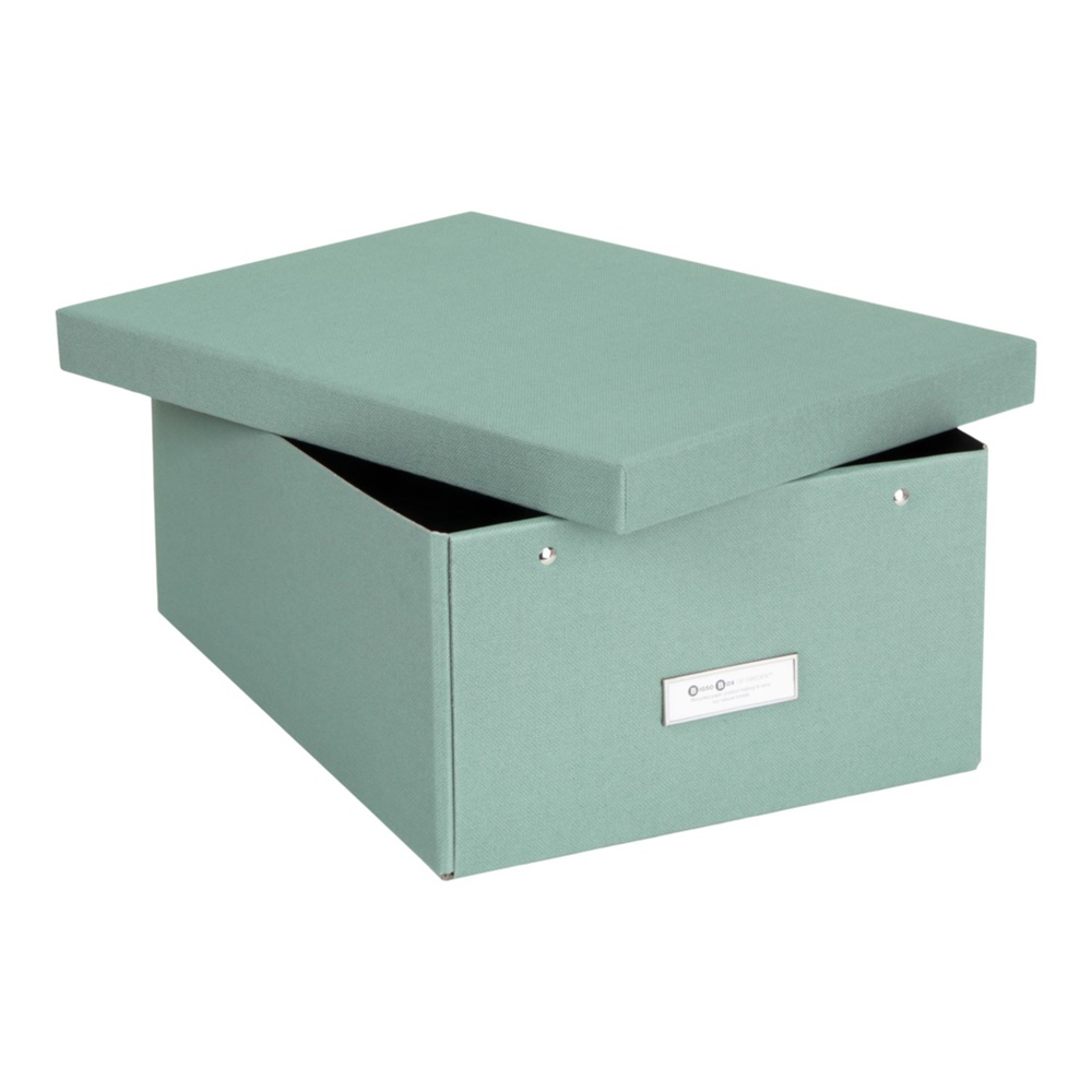 Box with label frame, BIGSO KATIA CANVAS, 39 x 28,5 x H 16 cm, Green
