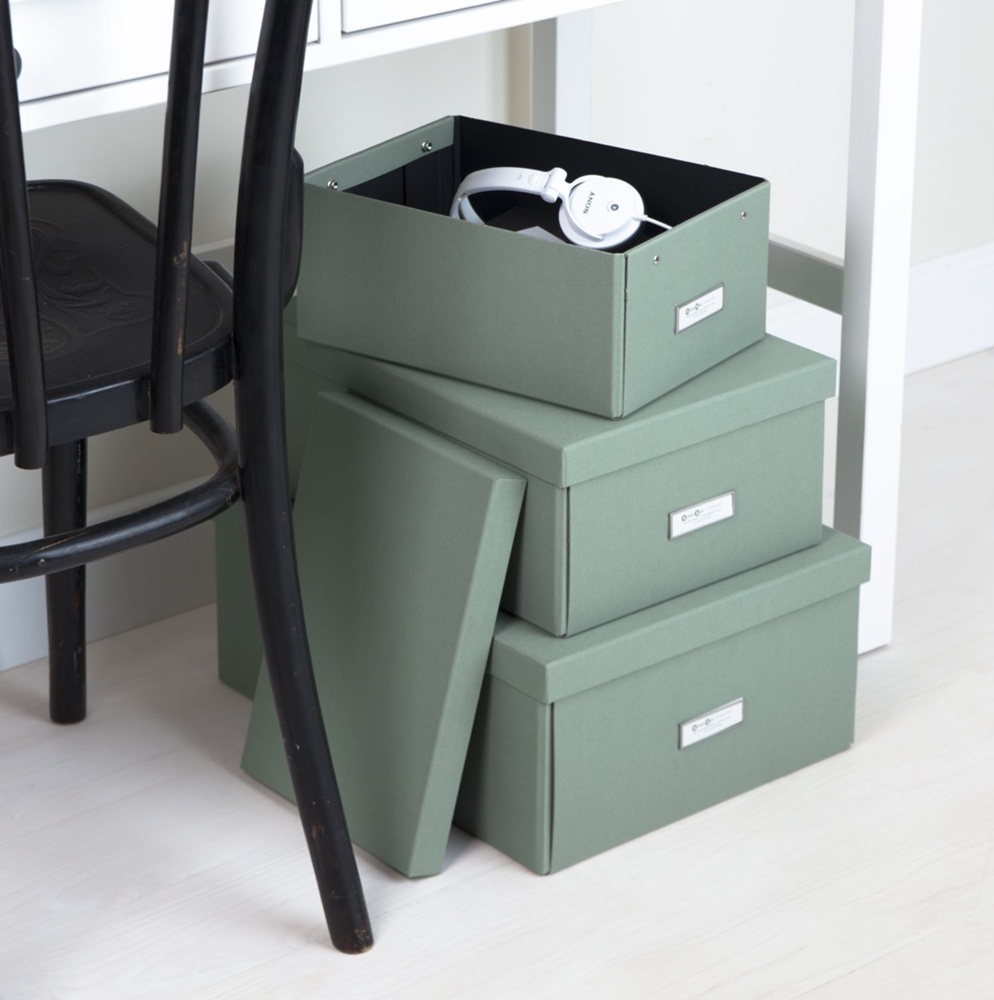 Box with label frame, BIGSO KATIA CANVAS, 39 x 28,5 x H 16 cm, Green