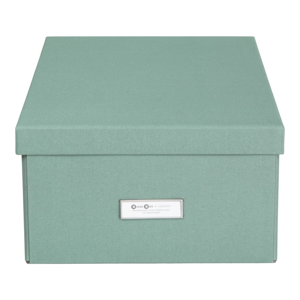 Box with label frame, BIGSO KATIA CANVAS, 39 x 28,5 x H 16 cm, Green
