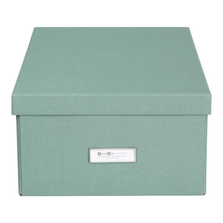 Box with label frame, BIGSO KATIA CANVAS, 39 x 28,5 x H 16 cm, Green