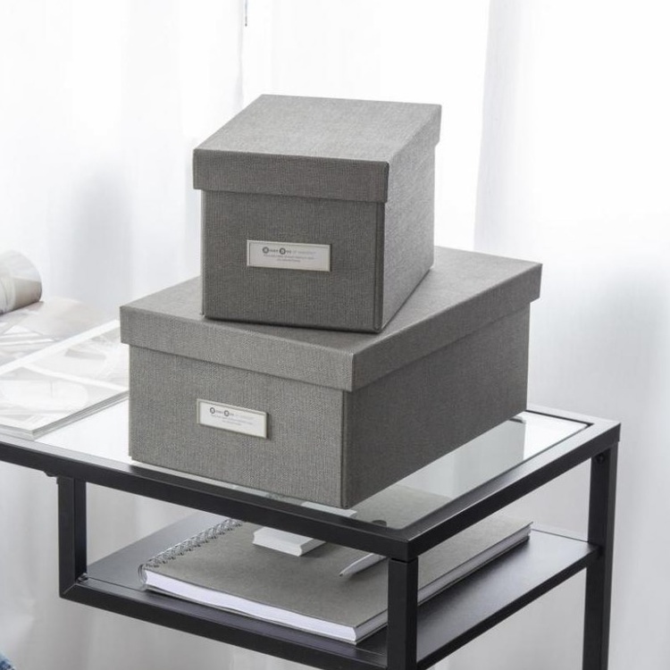 Box with label frame, BIGSO KITTY CANVAS, 22,5 x 16 x H 14 cm Grey